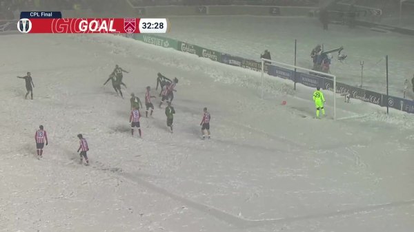 踢雪球！加拿大联赛决赛暴雪中举行，漫天飘雪草地全白啥齐看不见